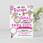 Invitation Fille rose Floral Escape Room Anniversaire (Debout devant)