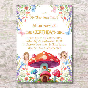 Invitation Fille rose Floral Fée fête d'anniversaire