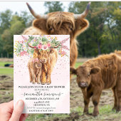 Invitation Fille rose Floral Highland Vache Baby shower de ve