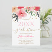 Invitation Fille rose floral or parties scintillant photo gra (Debout devant)