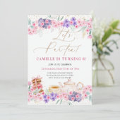 Invitation Fille Rose Floral Tea Party Anniversaire (Debout devant)