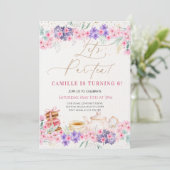 Invitation Fille Rose Floral Tea Party Anniversaire (Debout devant)