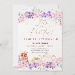 Invitation Fille Rose Floral Tea Party Anniversaire