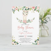 Invitation Fille rose florale Alpaca Baby shower Llama (Debout devant)