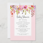 Invitation Fille rose florale Baby shower par la poste (Devant)