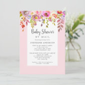 Invitation Fille rose florale Baby shower par la poste (Debout devant)