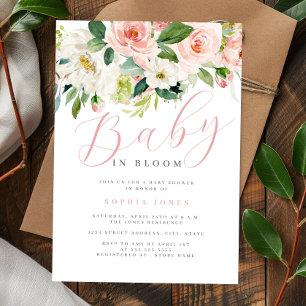 Invitation Fille Rose Florale Bébé en Fleur Baby Shower  