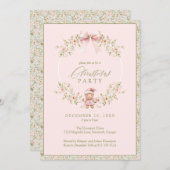 Invitation Fille rose florale Coquette Fête (Devant / Derrière)