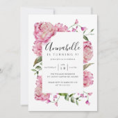 Invitation Fille rose florale fête d'anniversaire (Devant)