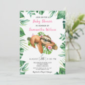 Invitation Fille rose florale mignonne Sloth Baby shower Invi (Debout devant)