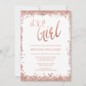 Invitation Fille Rose Gold Faux Parties scintillant Baby show (Devant)