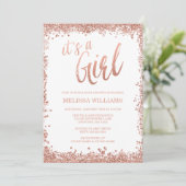 Invitation Fille Rose Gold Faux Parties scintillant Baby show (Debout devant)