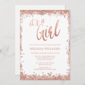 Invitation Fille Rose Gold Faux Parties scintillant Baby show (Devant / Derrière)