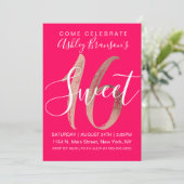 Invitation Fille Rose Gold Foil Neon Pink Sweet 16 (Debout devant)
