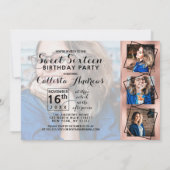 Invitation Fille Rose Gold Frontière Photo Collage Sweet 16 (Dos)