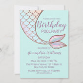 Invitation Fille Rose Gold Mint Mermaid Tail Pool Anniversair (Devant)