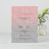 Invitation Fille Rose Gold Parties scintillant Argent Ombre D (Debout devant)