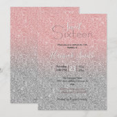 Invitation Fille Rose Gold Parties scintillant Argent Ombre D (Devant / Derrière)