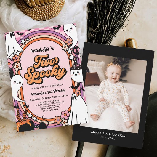 Invitation Fille rose Halloween Photo 2e fête d'anniversaire