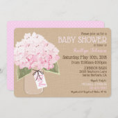 Invitation Fille Rose Hydrangea Mason Jar Baby shower rustiqu (Devant / Derrière)