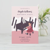 Invitation Fille rose jouant du piano (Debout devant)
