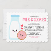 Invitation Fille Rose Kawaii Lait Et Cookies Anniversaire (Devant)