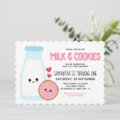 Invitation Fille Rose Kawaii Lait Et Cookies Anniversaire (Debout devant)
