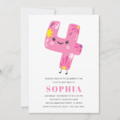 Invitation Fille rose mignonne moderne Anniversaire - 4ème an (Devant)