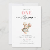 Invitation Fille rose moderne une oie sotte fête d'anniversai (Devant)