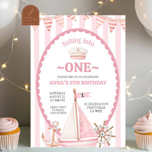 Invitation Fille rose navigue vers un anniversaire de marin