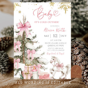 Invitation Fille Rose Neige Fête Prénatale Bébé Hiver