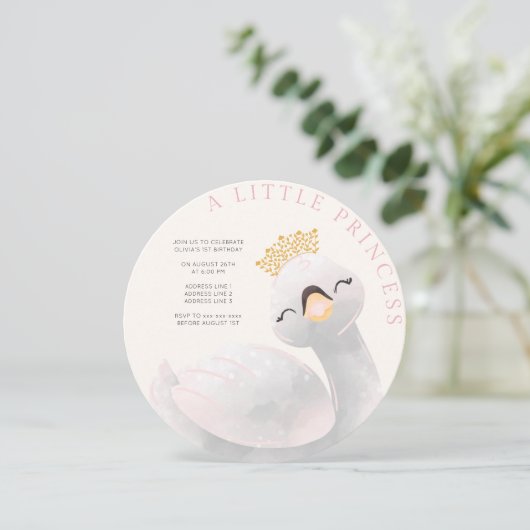 Invitation Fille rose n'importe quel âge Swan fille anniversa (Debout devant)