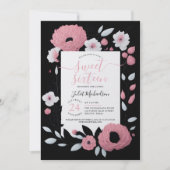Invitation Fille rose noir blanc Ranunculus Floral Sweet 16 (Devant)