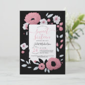 Invitation Fille rose noir blanc Ranunculus Floral Sweet 16 (Debout devant)