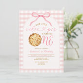 Invitation Fille rose Notre petit gâteau rayé d'anniversaire (Debout devant)