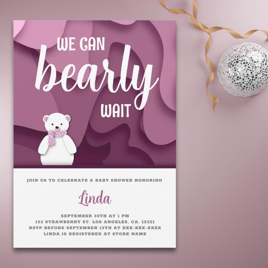 Invitation Fille rose, on peut attendre Baby shower