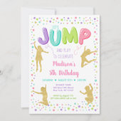 Invitation Fille rose or arc-en-ciel Jump Bounce fête Anniver (Devant)