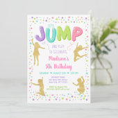 Invitation Fille rose or arc-en-ciel Jump Bounce fête Anniver (Debout devant)