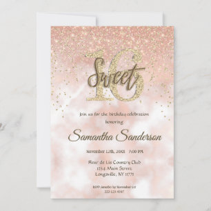 Invitation Fille Rose Pailleté Or Paillettes Douce 16