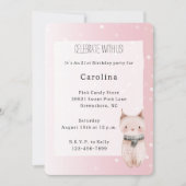 Invitation Fille Rose Pâle à Points Blancs Chat Anniversaire (Devant)