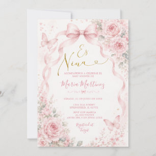 Invitation Fille Rose Pâle Blush Baby Shower Arc Coquette Esp