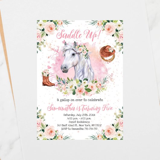 Invitation Fille rose pâle Fille Cheval fête d'anniversaire