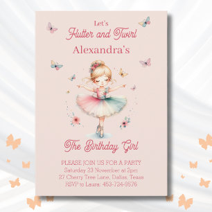 Invitation Fille rose papillon Ballerina fête d'anniversaire