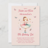 Invitation Fille rose papillon Ballerina fête d'anniversaire (Devant)