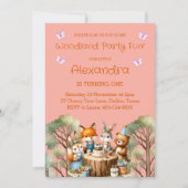 Invitation Fille rose Papillon Bois Animaux 1er anniversaire (Devant)