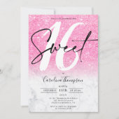 Invitation Fille rose parties scintillant bordure en marbre p (Devant)