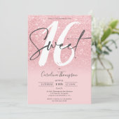 Invitation Fille rose parties scintillant dégradé chic photo (Debout devant)