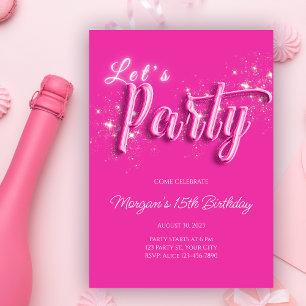 Invitation Fille rose Parties scintillant or moderne fête d'a