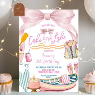Invitation Fille rose pastel arc en ciel gâteau au bord du la