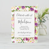 Invitation Fille Rose Peach Purple Burgundy Aquarelle Florale (Debout devant)